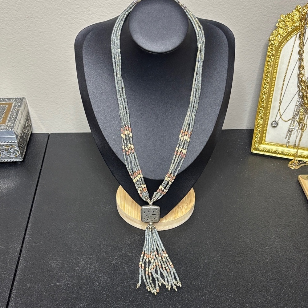 Vintage Native American Festival Boho Beaded Layered Long Necklace